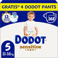 Dodot Pañales Bebé Sensitive, Talla 5 (11-16 kg), 168 Pañales + 4 Pants de Regalo, Hasta 12 h De Protección Antifugas y Cuidado de la Piel, Pack Mensual
