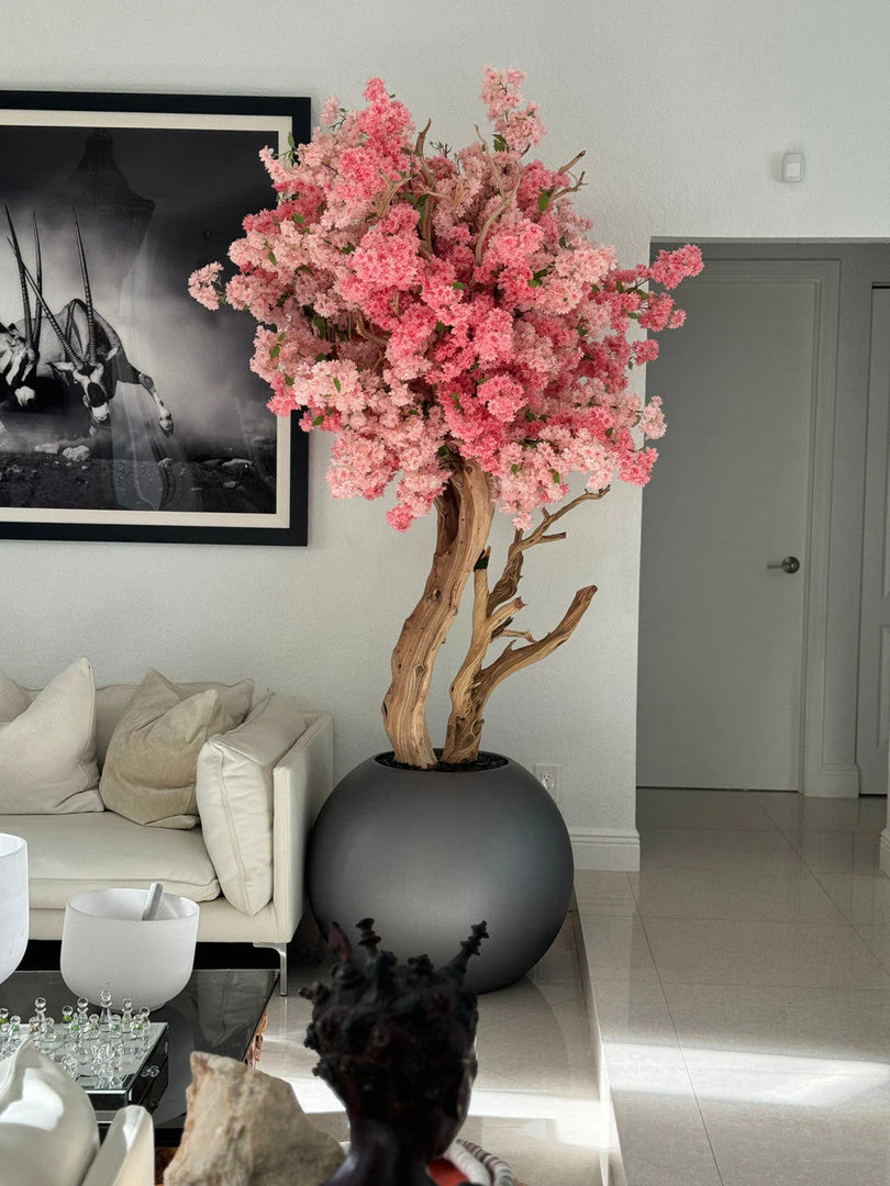 Matte Gun Metal Globe with Custom Made Two Tone Made Cherry Blossom Tree