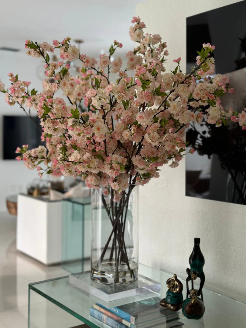 Pink Cherry Blossoms In 16″ Glass Cylinder