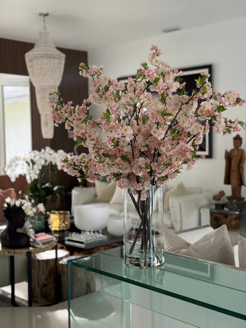 Pink Cherry Blossoms In 16″ Glass Cylinder