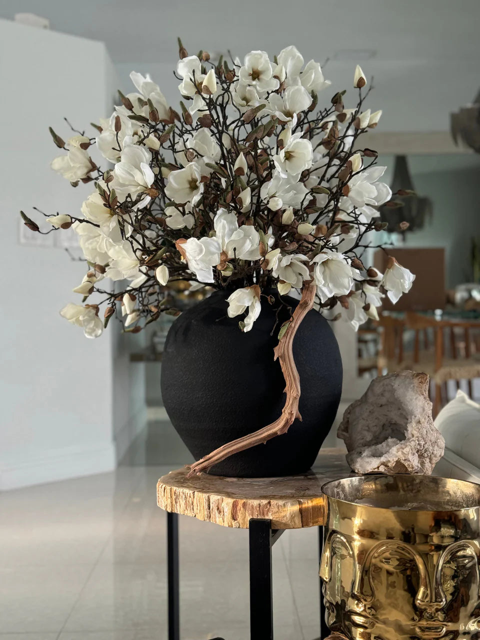 Black Konos Vase with White Magnolias