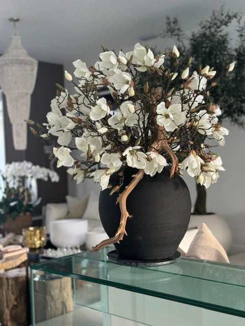 Black Konos Vase with White Magnolias