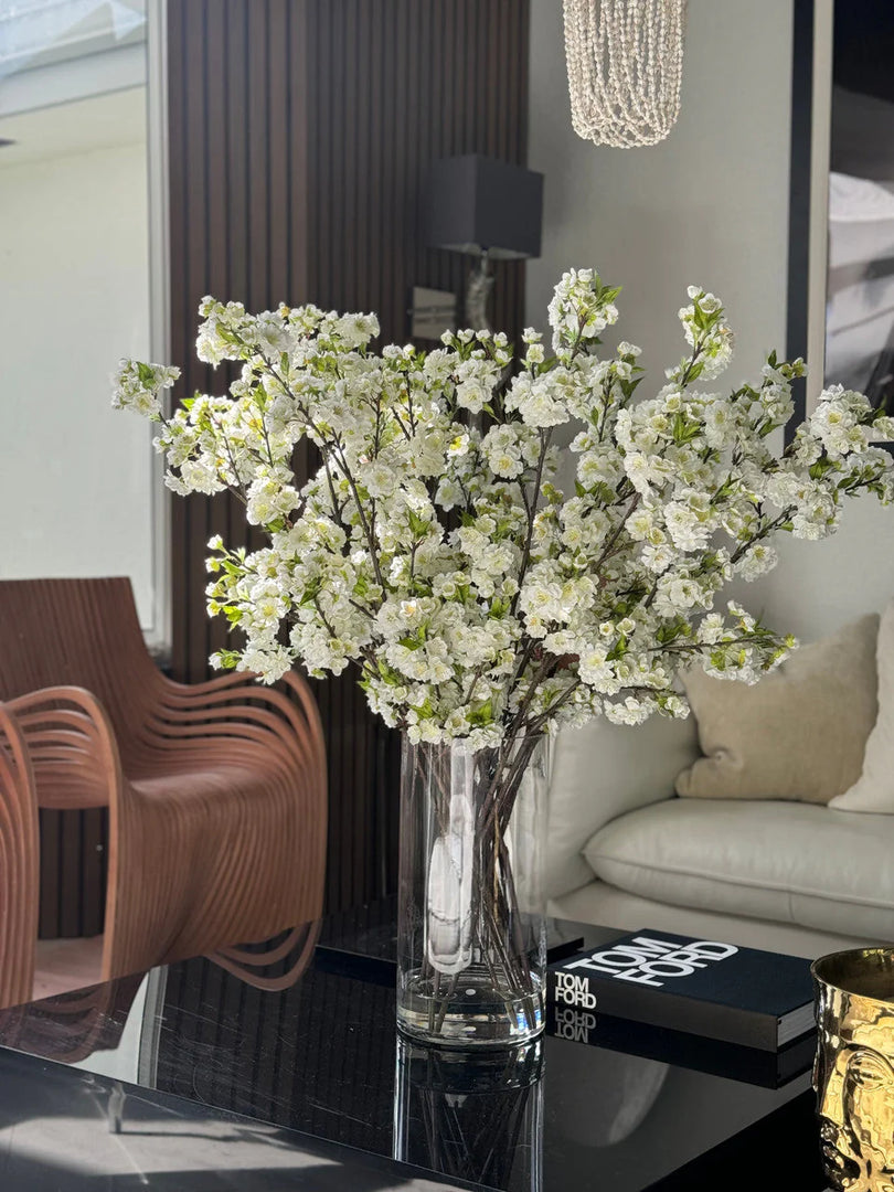 White Cherry Blossoms In 16″ Glass Cylinder