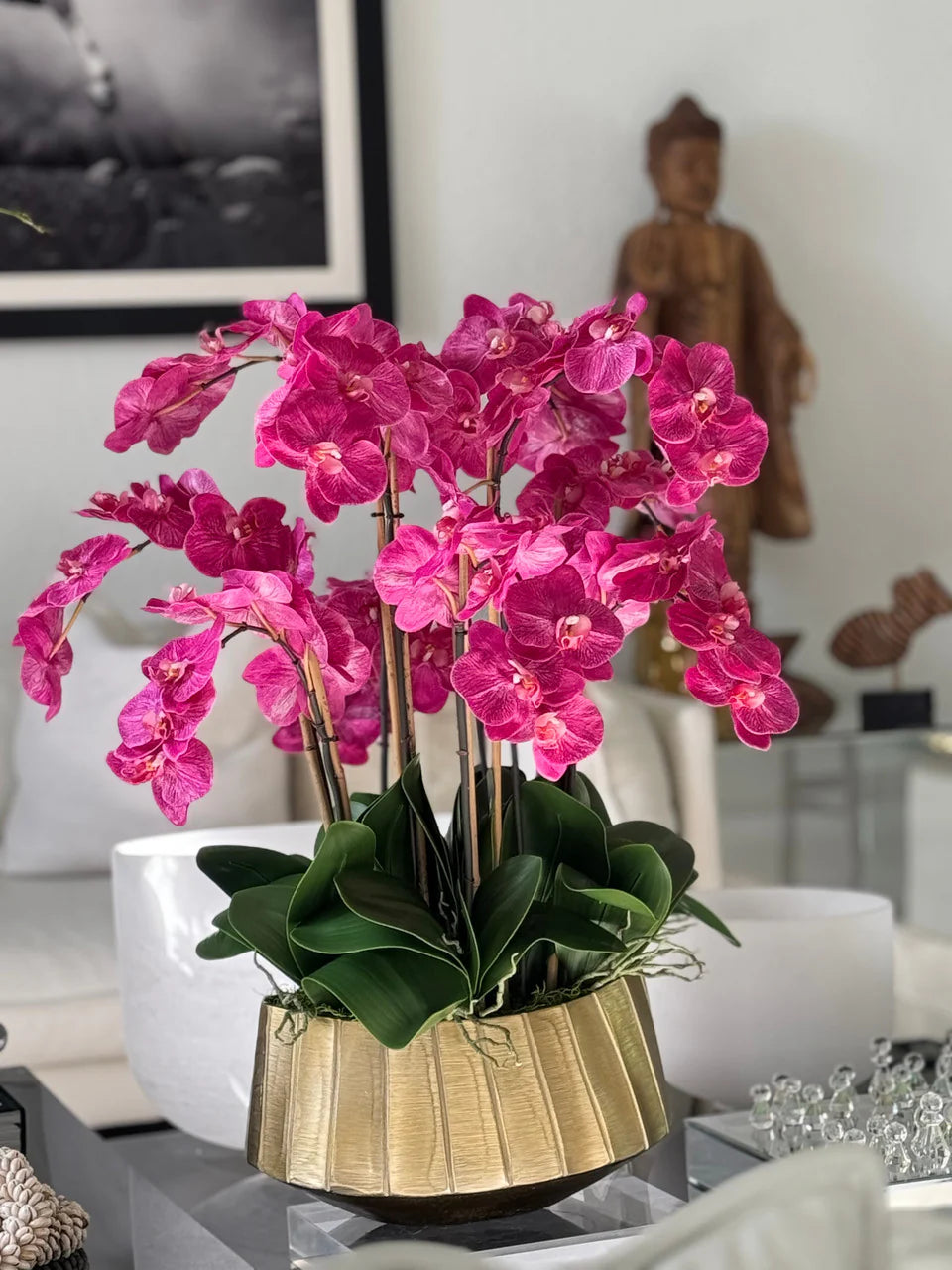 Helena Boat Planter with Pink Phaleanopsis Orchids
