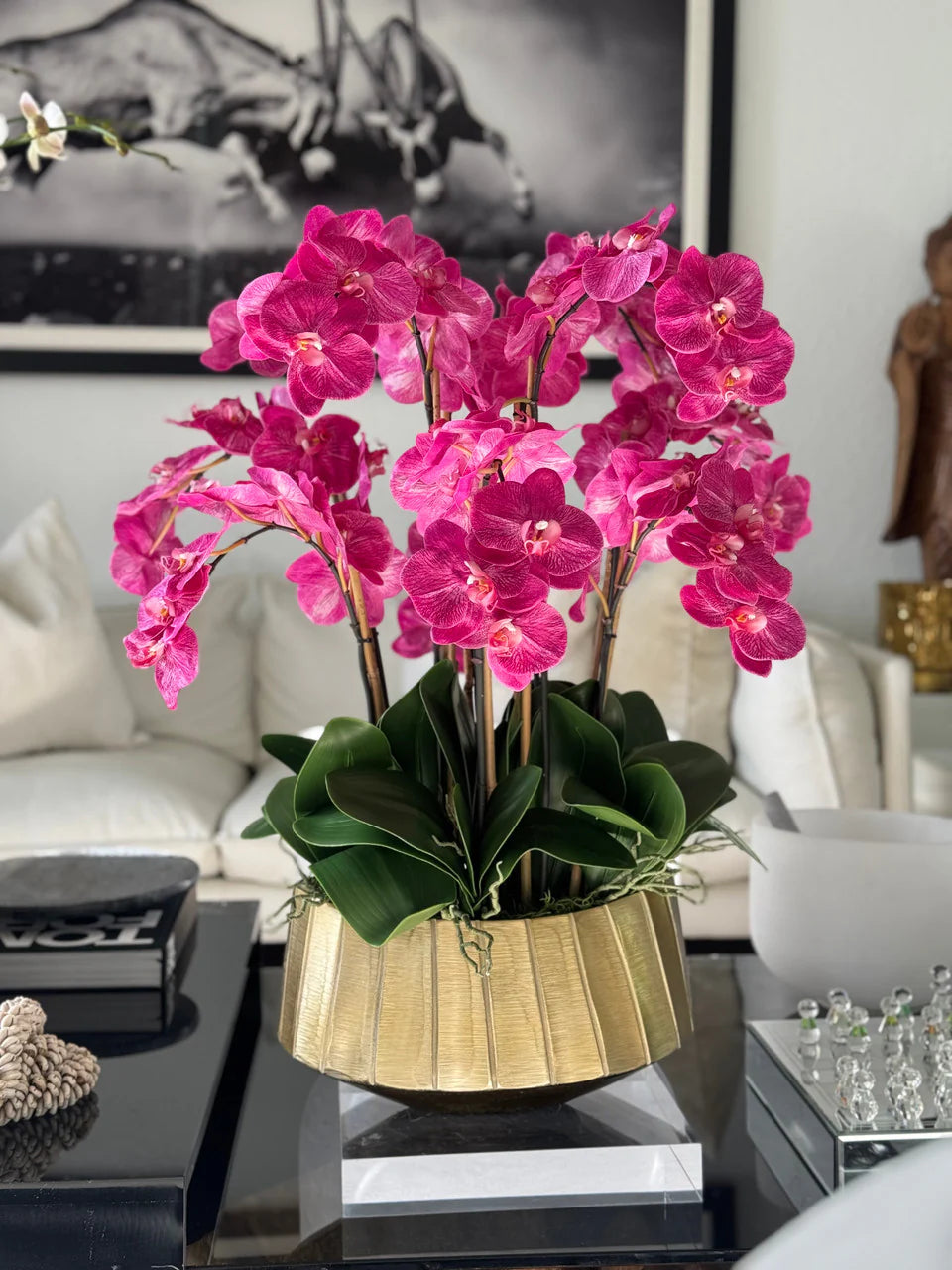 Helena Boat Planter with Pink Phaleanopsis Orchids