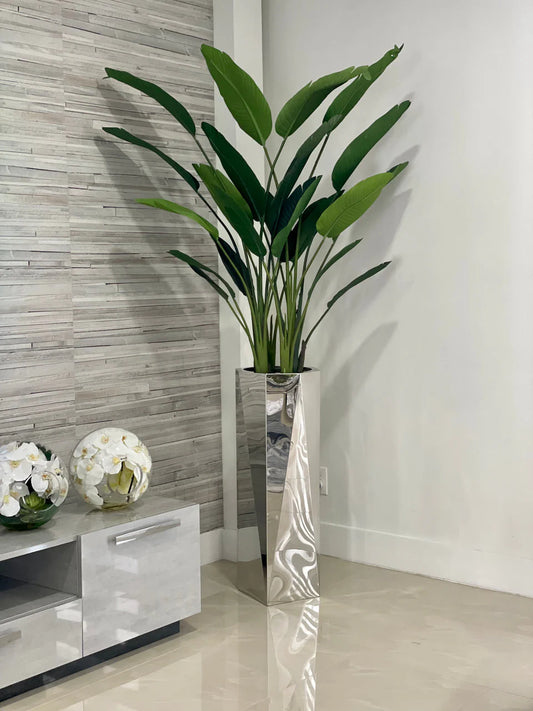 Stainless Prism Planter with Bird of Paradise (7′)