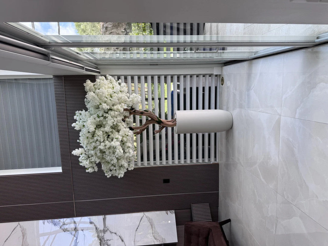 Matte Beige St. Tropez Planter with Custom Made White Cherry Blossom Tree